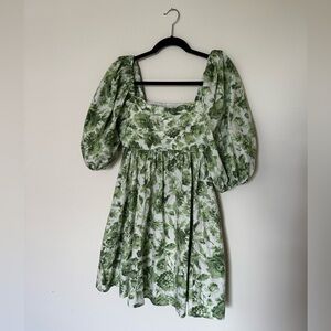 Abercrombie & Fitch Green and White Puff Sleeve Sundress